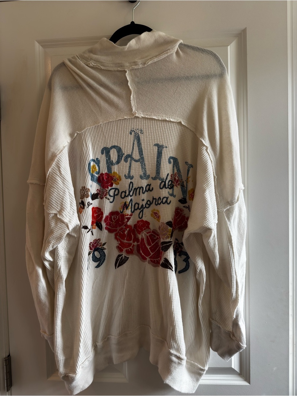 Free People Cream Embroidered Floral Crewneck